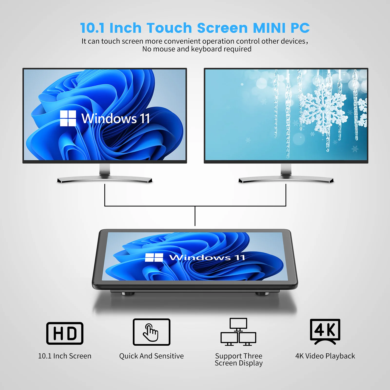HIGOLE 10.1” Touchscreen Windows 11 Pro Mini PC,Intel Celeron N5095, 8GB RAM, 128GB ROM, Type-C, HDMI, WiFi5