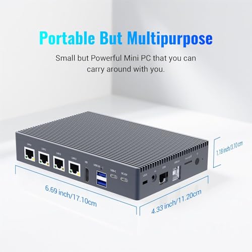 HIGOLEPC FIntel N100 Mini PC | Pro Firewall Router Appliance | Fanless, 4X 2.5G Ethernet Ports, 8GB RAM 128GB eMMC, Win 11 Pro, 4K HDMI/USB-C