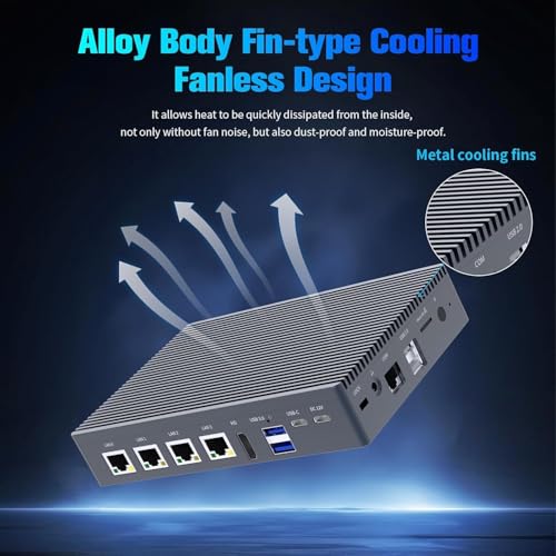 HIGOLEPC FIntel N100 Mini PC | Pro Firewall Router Appliance | Fanless, 4X 2.5G Ethernet Ports, 8GB RAM 128GB eMMC, Win 11 Pro, 4K HDMI/USB-C