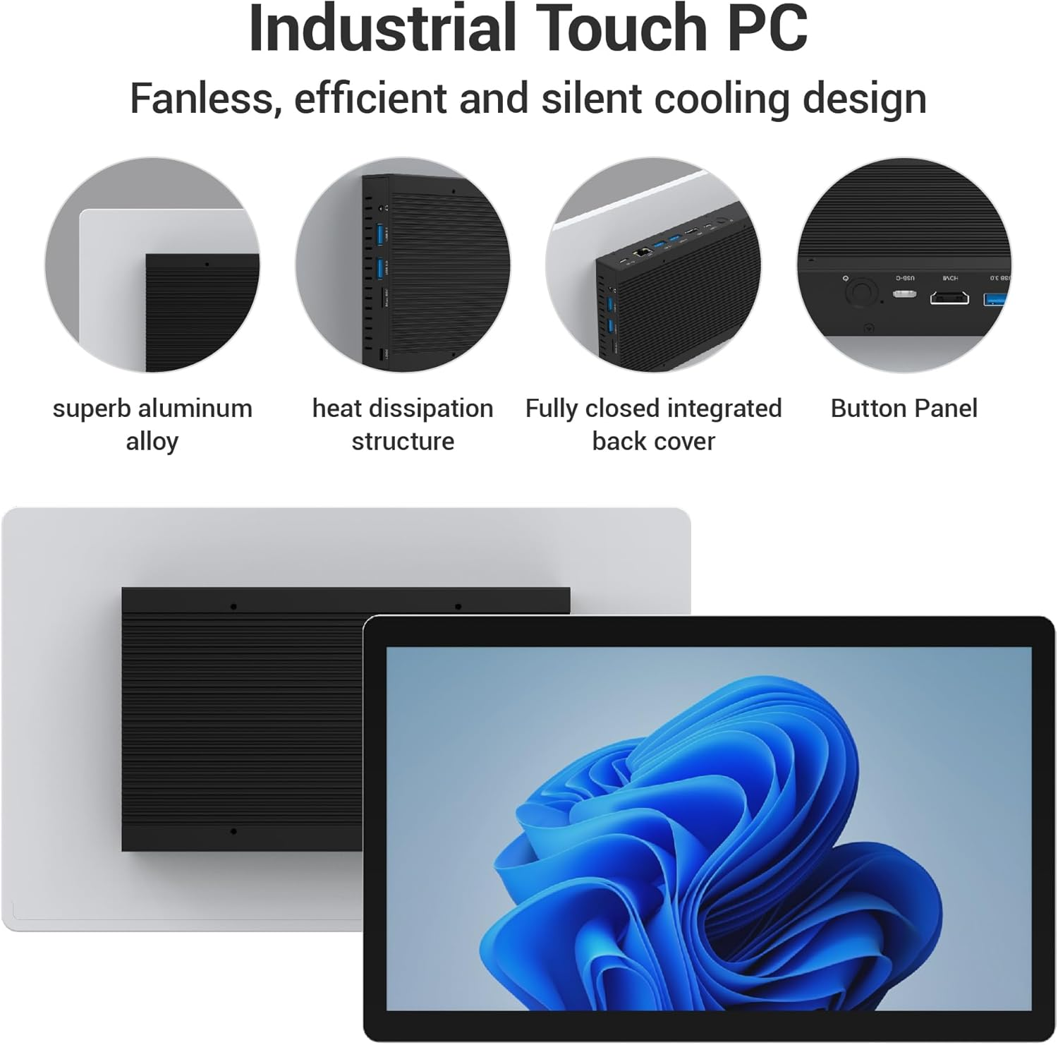 HIGOLEPC  Fanless Industrial PC Panel 13.3 Inch, Embedded Touchscreen All in One Computer Win11 Pro, Celeron N5095, 8GB Ram 128GB Rom, 1920*1080 IPS, USB3.0*4, RS232*2, LAN, HDMI, Type-C