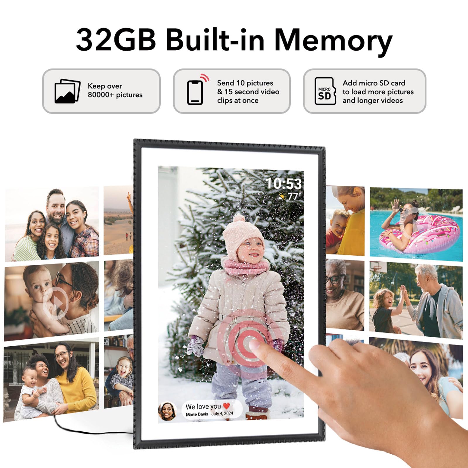 HIGOLEPC WiFi Digital Picture Frame 10.1 Inch, 32GB Storage Smart Digital Photo Frame IPS HD Touch Screen with Auto-Rotate, Share Photos or Videos Via Frameo App