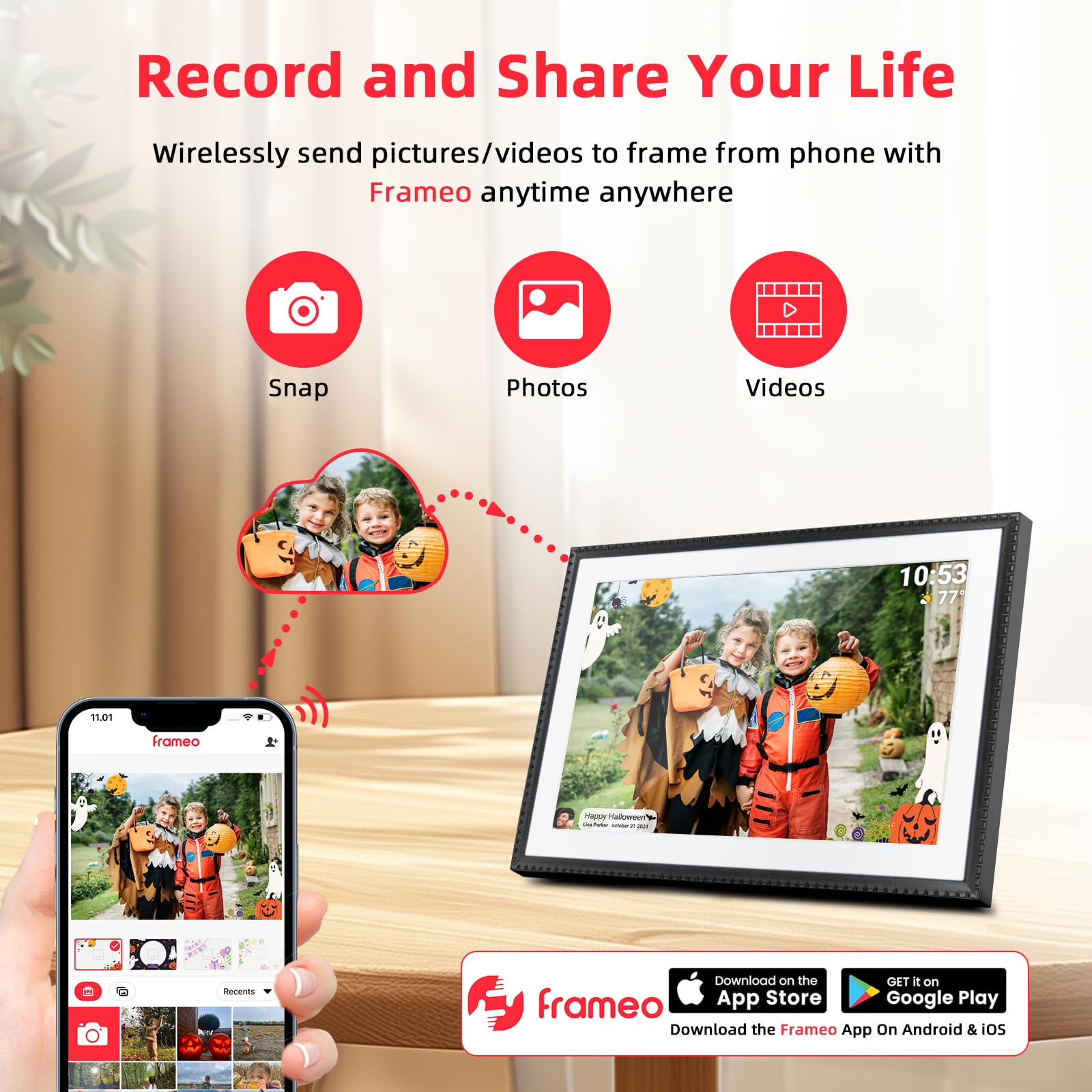 HIGOLEPC WiFi Digital Picture Frame 10.1 Inch, 32GB Storage Smart Digital Photo Frame IPS HD Touch Screen with Auto-Rotate, Share Photos or Videos Via Frameo App