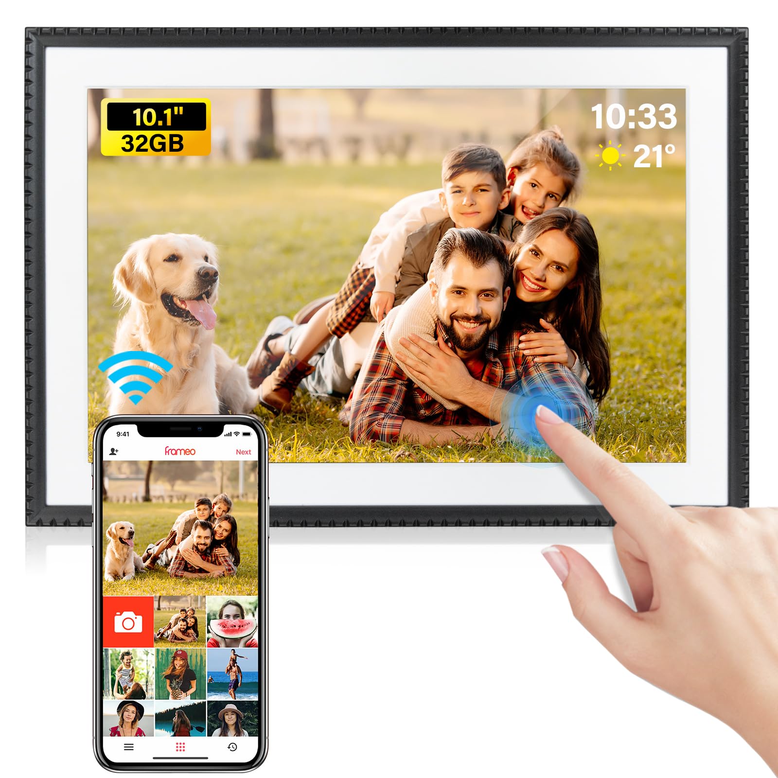 HIGOLEPC WiFi Digital Picture Frame 10.1 Inch, 32GB Storage Smart Digital Photo Frame IPS HD Touch Screen with Auto-Rotate, Share Photos or Videos Via Frameo App