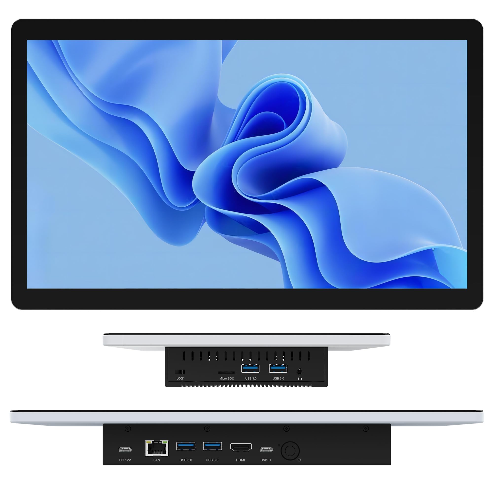 HIGOLEPC  Fanless Industrial PC Panel 13.3 Inch, Embedded Touchscreen All in One Computer Win11 Pro, Celeron N5095, 8GB Ram 128GB Rom, 1920*1080 IPS, USB3.0*4, RS232*2, LAN, HDMI, Type-C