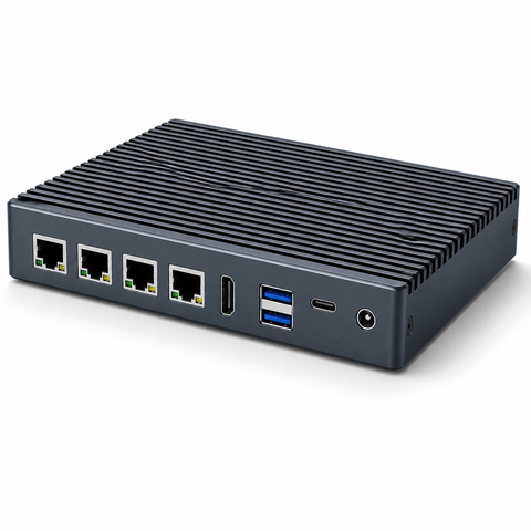 HIGOLEPC FIntel N100 Mini PC | Pro Firewall Router Appliance | Fanless, 4X 2.5G Ethernet Ports, 8GB RAM 128GB eMMC, Win 11 Pro, 4K HDMI/USB-C