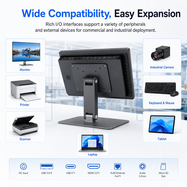 HIGOLE F15 15.6-Inch Industrial Tablet PC with Stand, Windows 11 Pro,Intel Celeron N5095, 8GB RAM + 128GB ROM