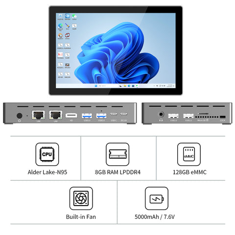 Higole F9B 7-Inch Screen Mini PC with 5000mAh Battery - Intel Celeron N100, 16GB LPDDR4, 512GB ROM, Windows 11 Pro