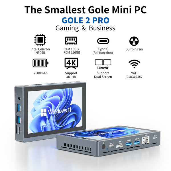 HIGOLE GOLE 2 Pro Mini PC - Windows 11 Pro, Intel Celeron N5105, 16GB LPDDR4, 512GB SSD, WiFi 6, Bluetooth 5.2