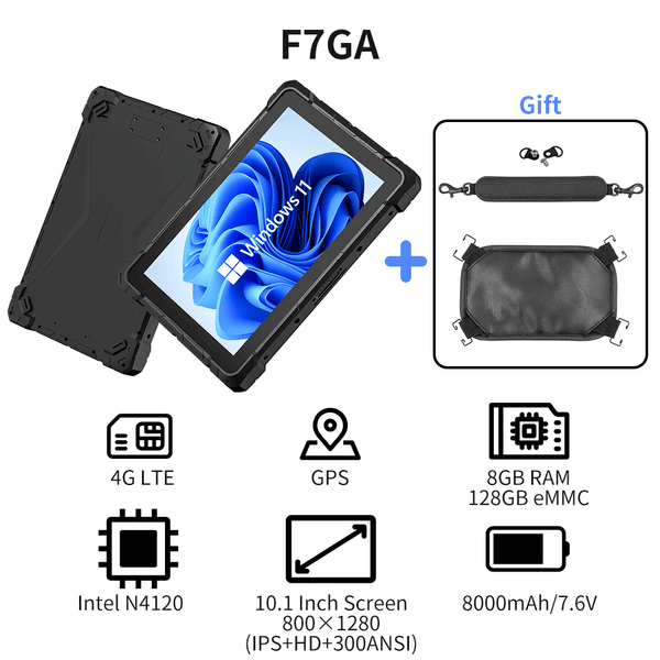 HIGOLE F7G Robustes Tablet 10,1 Zoll Windows 11 Pro 4G LTE GPS NFC 8 GB RAM 128 GB ROM 