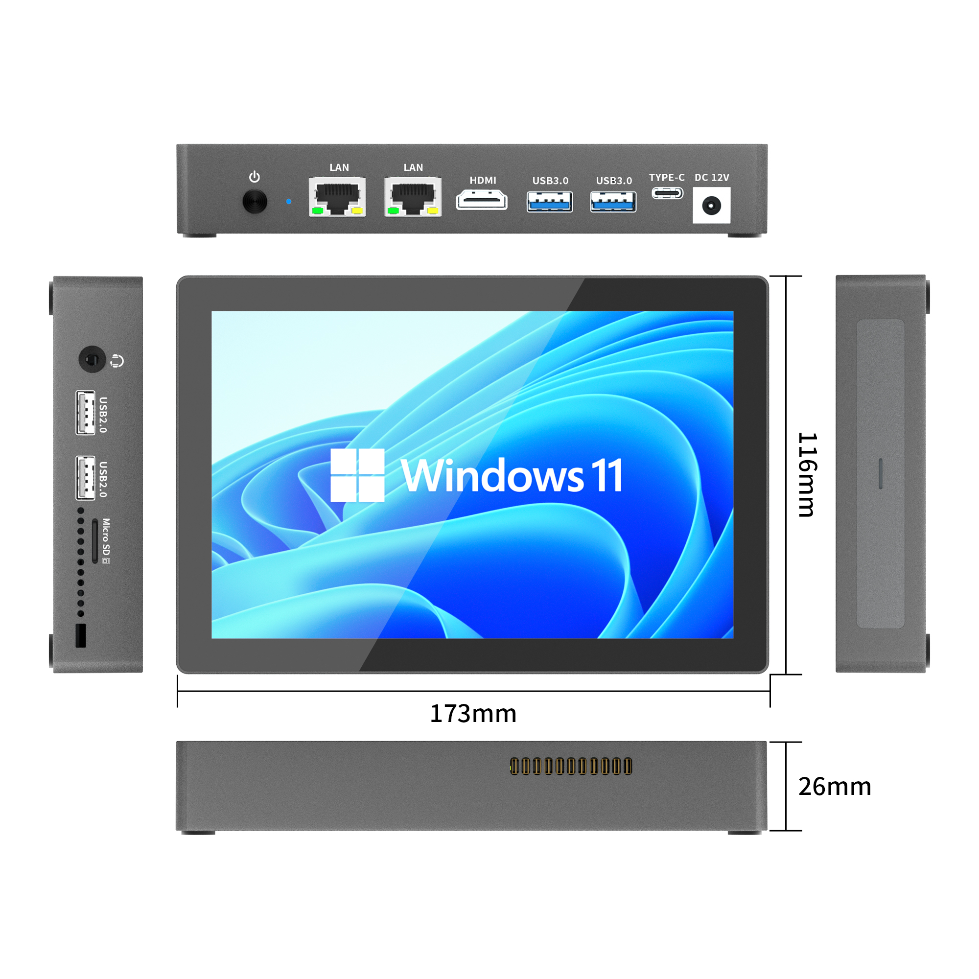 Higole F9B 7-Inch Screen Mini PC with 5000mAh Battery - Intel Celeron N100, 16GB LPDDR4, 512GB ROM, Windows 11 Pro