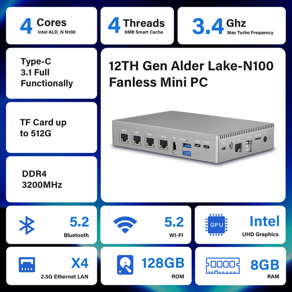 HiGole F9B Pro Mini PC - Intel Celeron N100, 16GB LPDDR4, 512GB HiGole F9B Pro Mini PC - Intel Celeron N100, 16GB LPDDR4, 512GB