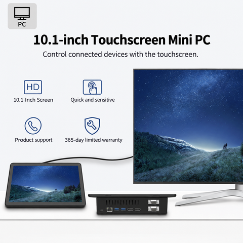 F10 10.1-inch touchscreen mini PC, product support and 365-day limited warranty